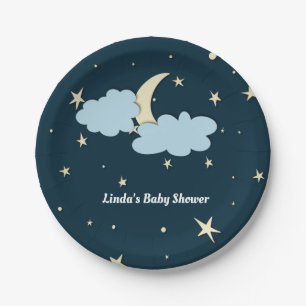 Midnight Blue Moon & Stars Elegant Baby Shower Paper Plates