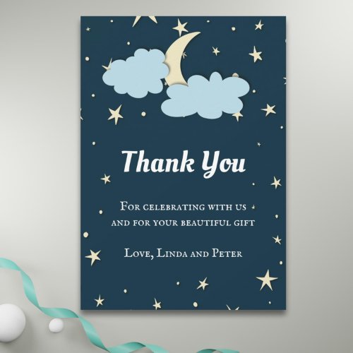 Midnight Blue Moon  Stars Elegant Thank You Card