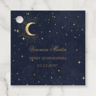 Midnight Blue Moon Stars Quinceanera Favor Tags