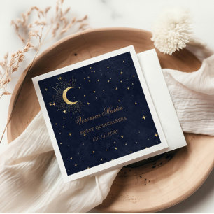 Midnight Blue Moon Stars Quinceanera Napkins