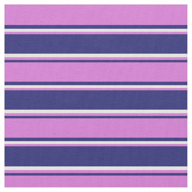 Midnight Blue, Orchid & White Striped Pattern Fabric (Close Up)