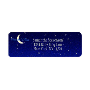 Midnight Blue Over the Moon Baby Shower Address Label
