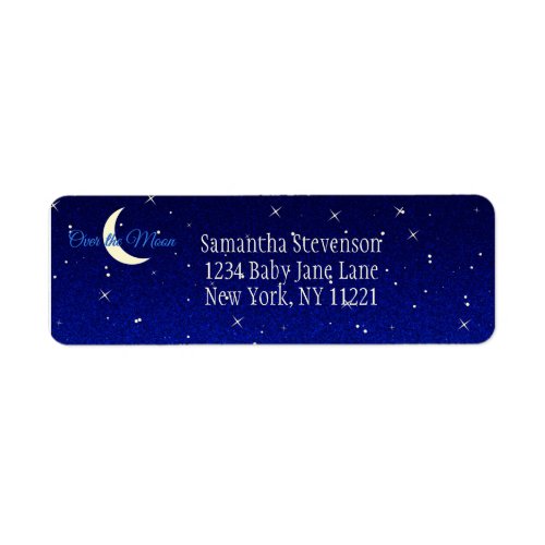 Midnight Blue Over the Moon Baby Shower Address Label