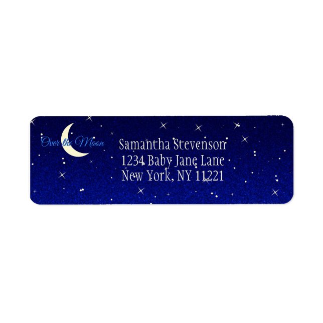 Midnight Blue Over the Moon Baby Shower Address Label (Front)