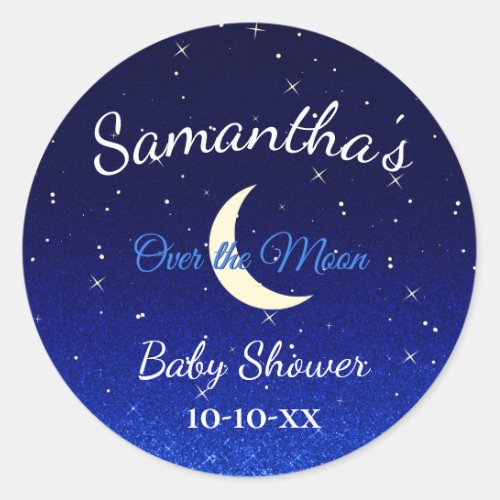 Midnight Blue Over the Moon Baby Shower Classic Round Sticker