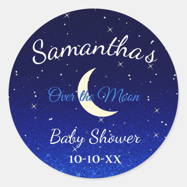 Midnight Blue Over the Moon Baby Shower Classic Round Sticker | Zazzle