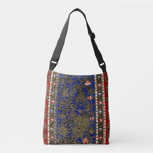 Midnight Blue Persian Rug Vintage Floral  Crossbody Bag