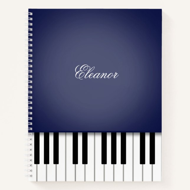 Midnight Blue Piano Music Keyboard Custom Notebook (Front)