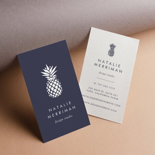 Midnight Blue Pineapple Vertical Business Card