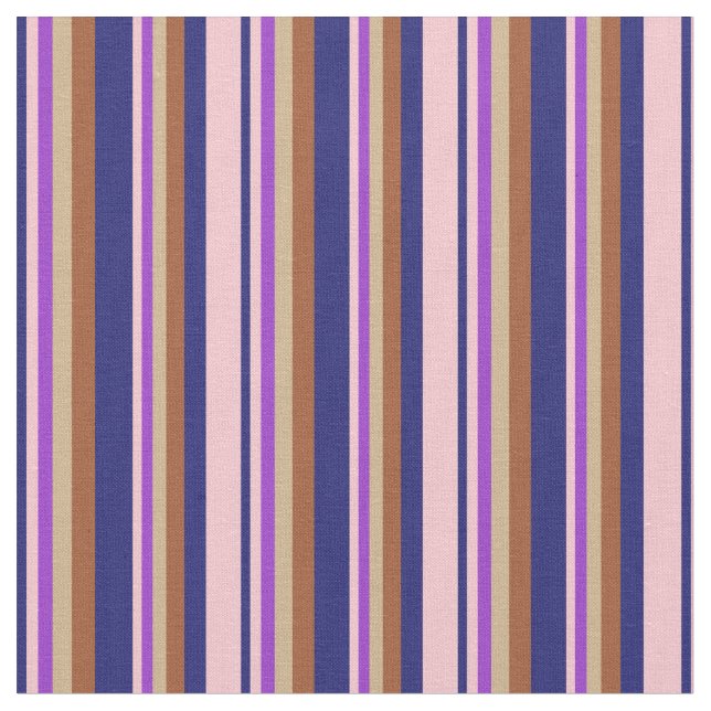 Midnight Blue, Pink, Dark Orchid, Tan & Sienna Fabric (Close Up)