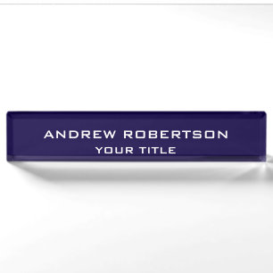 Midnight Blue Plain Elegant Minimalist Simple Desk Name Plate