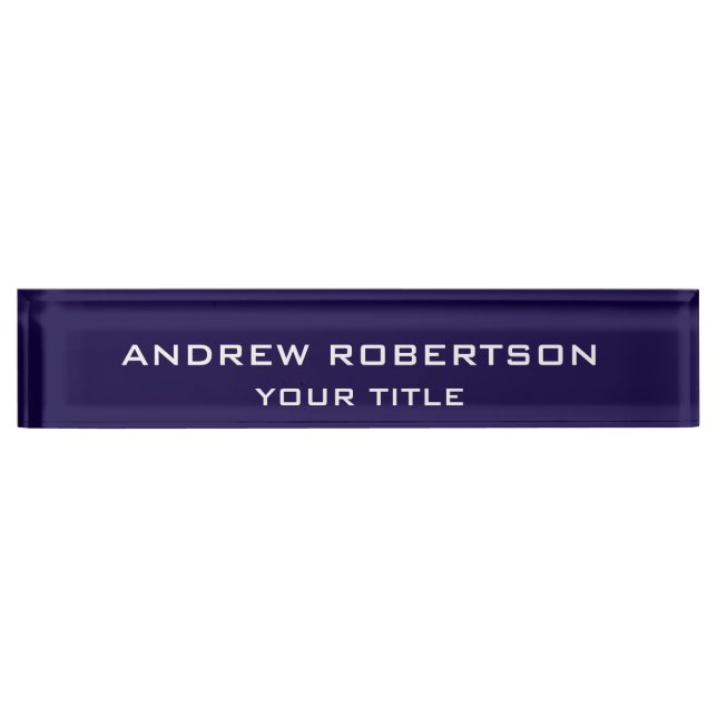 Midnight Blue Plain Elegant Minimalist Simple Desk Name Plate (Front)