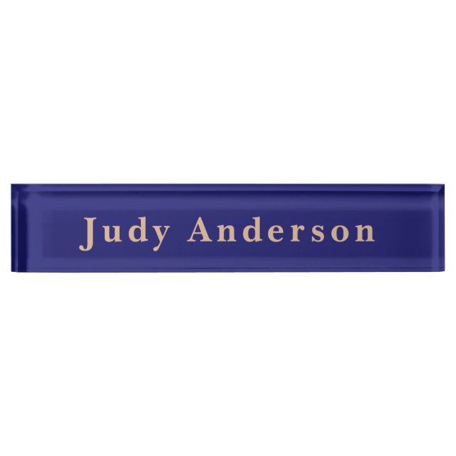 Midnight Blue Professional Plain Modern Elegant Desk Name Plate (Front)