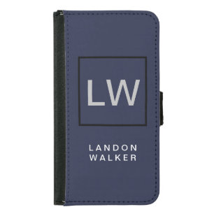 Midnight blue professional simple modern monogam samsung galaxy s5 wallet case