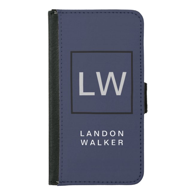 Midnight blue professional simple modern monogam samsung galaxy wallet case (Front)