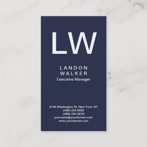 Midnight blue professional simple modern monogram business card