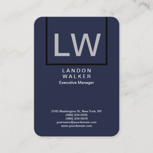 Midnight blue professional simple modern monogram business card