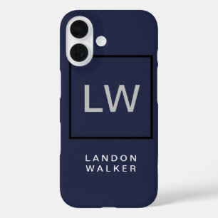 Midnight blue professional simple modern monogram iPhone 16 case
