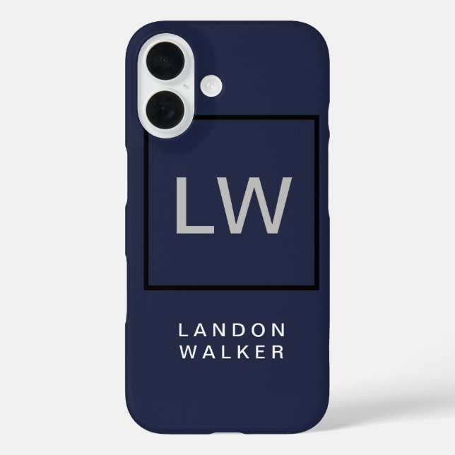 Midnight blue professional simple modern monogram  Case-Mate iPhone case (Back)