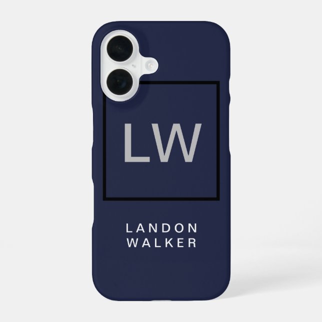 Midnight blue professional simple modern monogram  iphone case (Back)