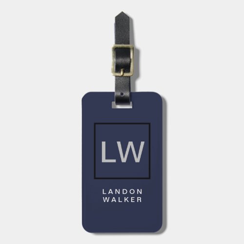 Midnight blue professional simple modern monogram luggage tag