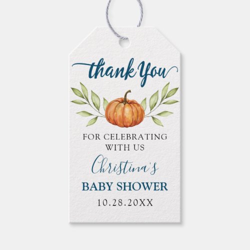 Midnight Blue Pumpkin Baby Shower Thank You Gift Tags