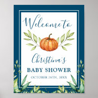 Midnight Blue Pumpkin Fall Baby Shower Welcome Poster
