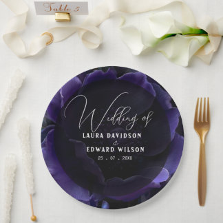 Midnight Blue & Purple Floral Wedding Suit Collect Paper Plates