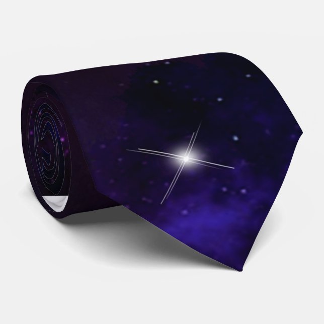 Midnight Blue Purple Galaxy Neck Tie (Rolled)