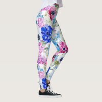 Midnight blue purple watercolor flowers pattern leggings