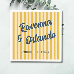 Midnight Blue Retro Muted Peach Stripe Wedding Napkins