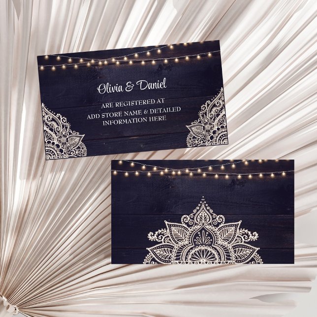 Midnight Blue Rustic Elegance Registry Insert Card (Midnight Blue Rustic Elegance Registry Insert Card on a sunny white dry palm leaf.)