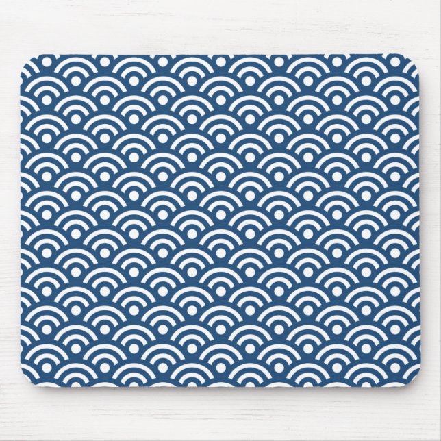 Midnight Blue Seigaiha Pattern Mousepad (Front)