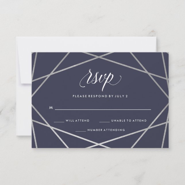 Midnight Blue Silver Geometric | Bat Mitzvah RSVP Card (Front)