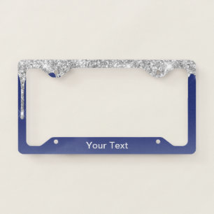 Midnight Blue Silver Glitter Drip Graphic License Plate Frame