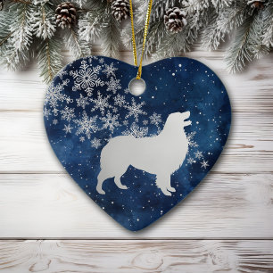 Midnight Blue Silver Snowflake Australian Shepherd Ceramic Ornament