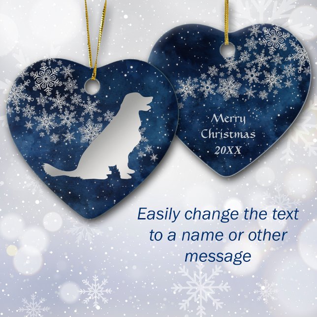 Midnight Blue Silver Snowflake Golden Retriever Ceramic Ornament (Creator Uploaded)