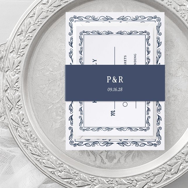 Midnight Blue | Simple Monogram Invitation Belly Band (Creator Uploaded)