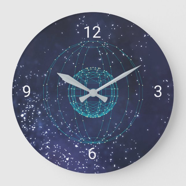 Midnight Blue Sky And Globe Large Clock (Front)