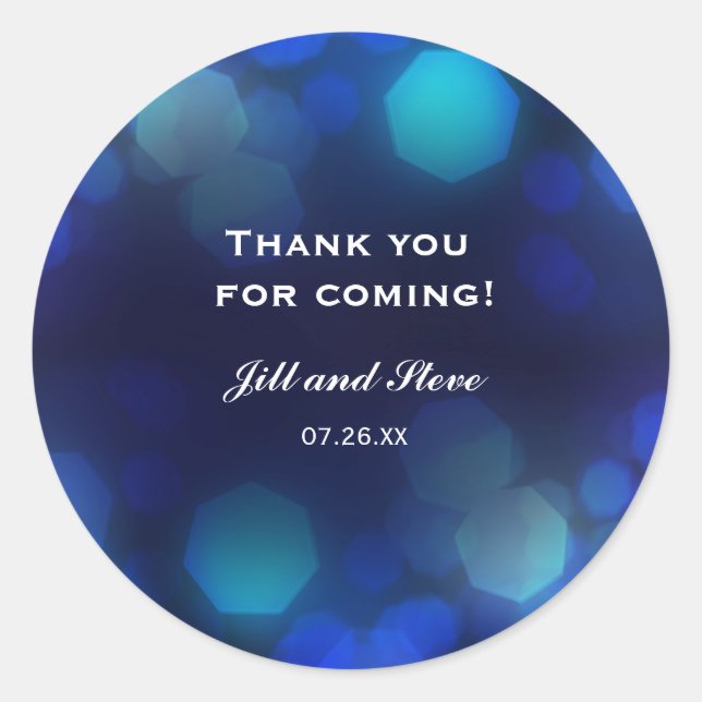 Midnight Blue Sky Bokeh Lights Wedding Favor Classic Round Sticker (Front)