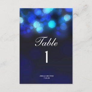Midnight Blue Sky Bokeh Wedding Table Numbers Card