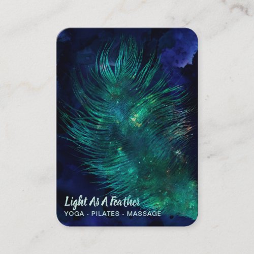   Midnight Blue Sky Cosmic Emerald Feather Boho Business Card