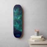 *~*  Midnight Blue Sky Cosmic Emerald Feather Boho Skateboard<br><div class="desc">* Energetically Enhanced Magical Mystical Cosmic Celestial Bohemian Gypsy Rustic stunningly beautiful Midnight Navy Blue Watercolor sky background and sparkling celestial cosmic feather design. The magic vibe feather is very light and whispy. * Customize / Personalize with your INITIALS / MONOGRAM or NAME. Use the designer too to play with...</div>