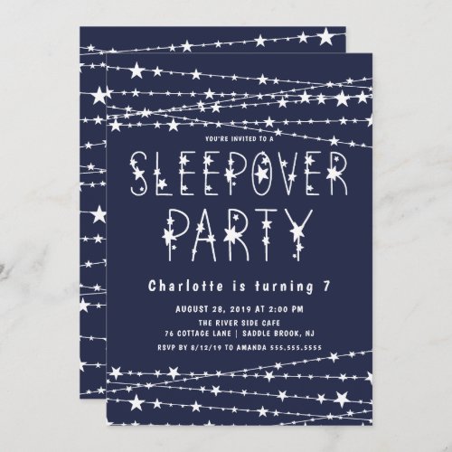 Midnight Blue Sleepover Birthday Party Invitation