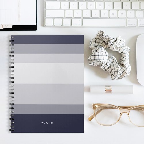 Midnight Blue  Smoke Gray Colorblock Monogram Notebook