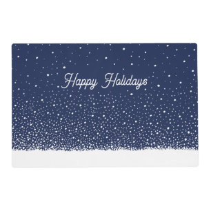 Midnight Blue Snow Holiday Satin Ribbon Placemat