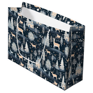 Midnight Blue Snowy Village Large Gift Bag