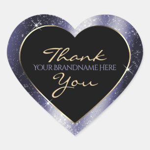 Midnight Blue Sparkle Glitter Frame Thank You Heart Sticker