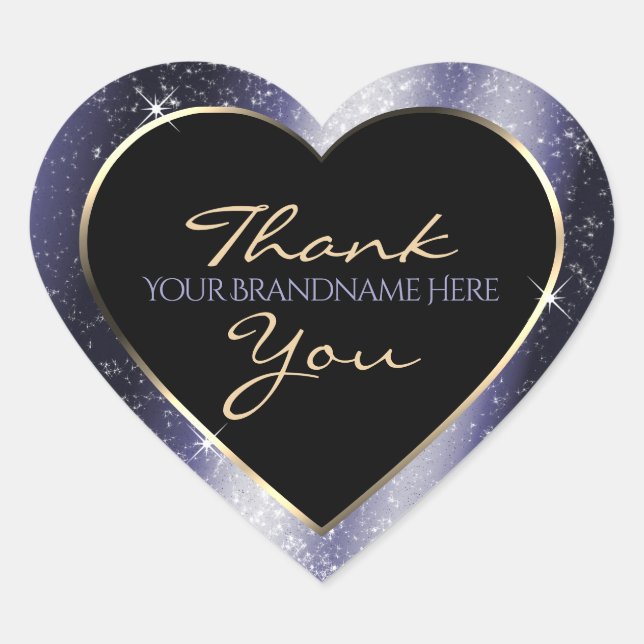Midnight Blue Sparkle Glitter Frame Thank You Heart Sticker (Front)