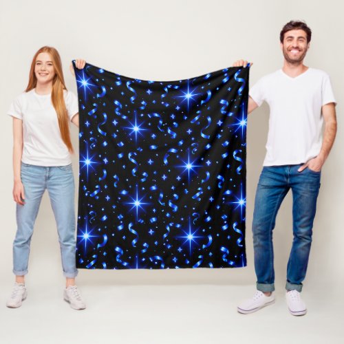 Midnight blue sparkle stars and ribbons pattern bl fleece blanket